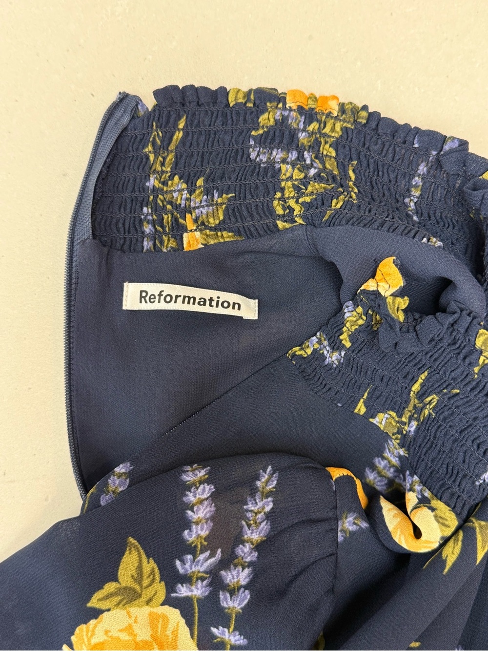 Reformation The Stevi Dres Dark Navy Floral Long-Sleeve Dress - Picture 9 of 13